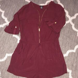 Burgundy romper with front zipper